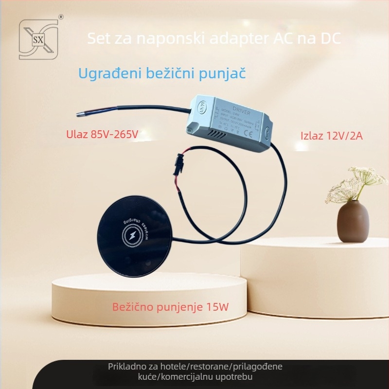 Ugrađeni magnetski bežični punjač za stolni radni prostor, drveni uzorak završna obrada, QC3.0, 15W, 2A