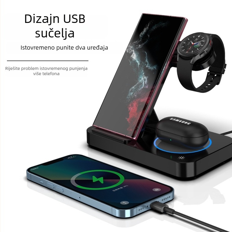 4-in-1 sklopivi bežični punjač za Apple uređaje, QC3.0, izlaz 15W, ukupna snaga 20W, bez magnetskog punjenja