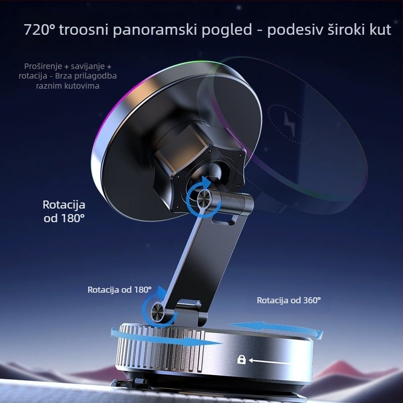 MagSafe auto punjač - 15W brzo bežično magnetsko punjenje s LED-om, izlaz 2A, QC 3.0, sklopivi dizajn