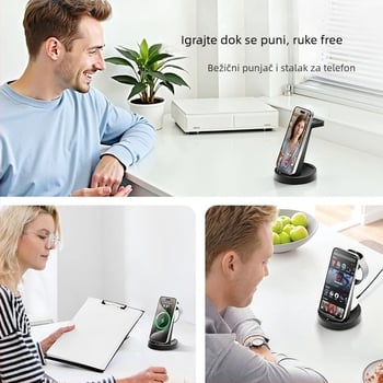3-u-1 Bežični punjač Stanica za Apple, Huawei, Xiaomi i Android telefone, pametne satove i bežične slušalice | Maksimalna snaga 15W, Ukupna snaga 20.5W, QC3.0, Stolni punjač, CE/FCC/ROHS/UKCA