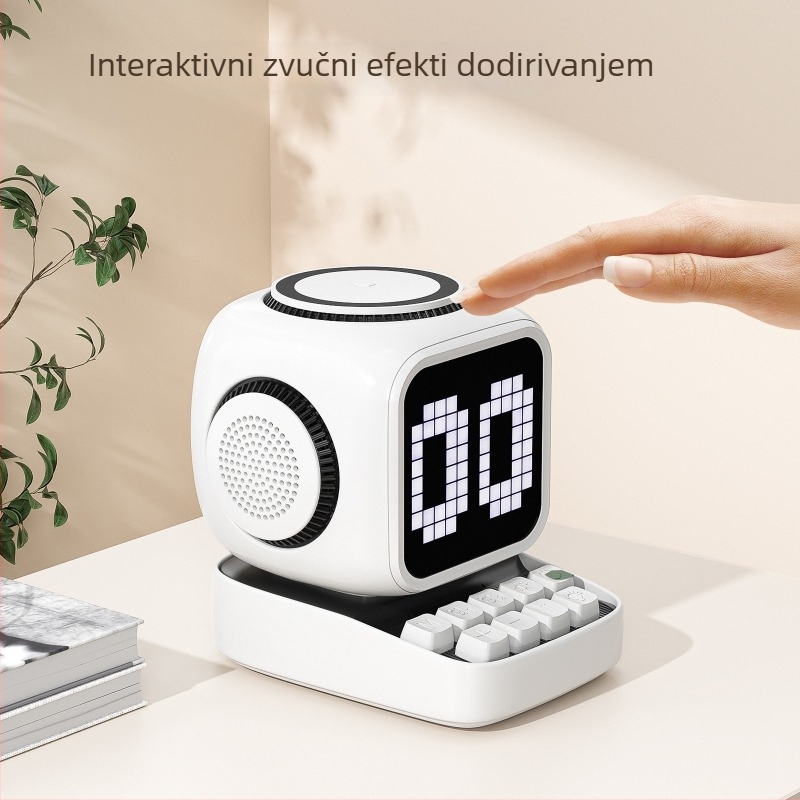 Robotni pametni zvučnik s bežičnim punjenjem, Bluetooth zvučnik, magnetno punjenje, budilica s digitalnim zaslonom; Qi 3.0 bežično punjenje, izlaz 15W, ukupna snaga 30W