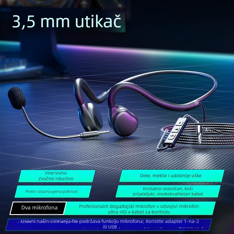 Žični headset za livestream s mikrofonom s redukcijom buke, za PC/Desktop/Laptop, 3,5 mm priključak, kabel 2 m, sve-u-jednom