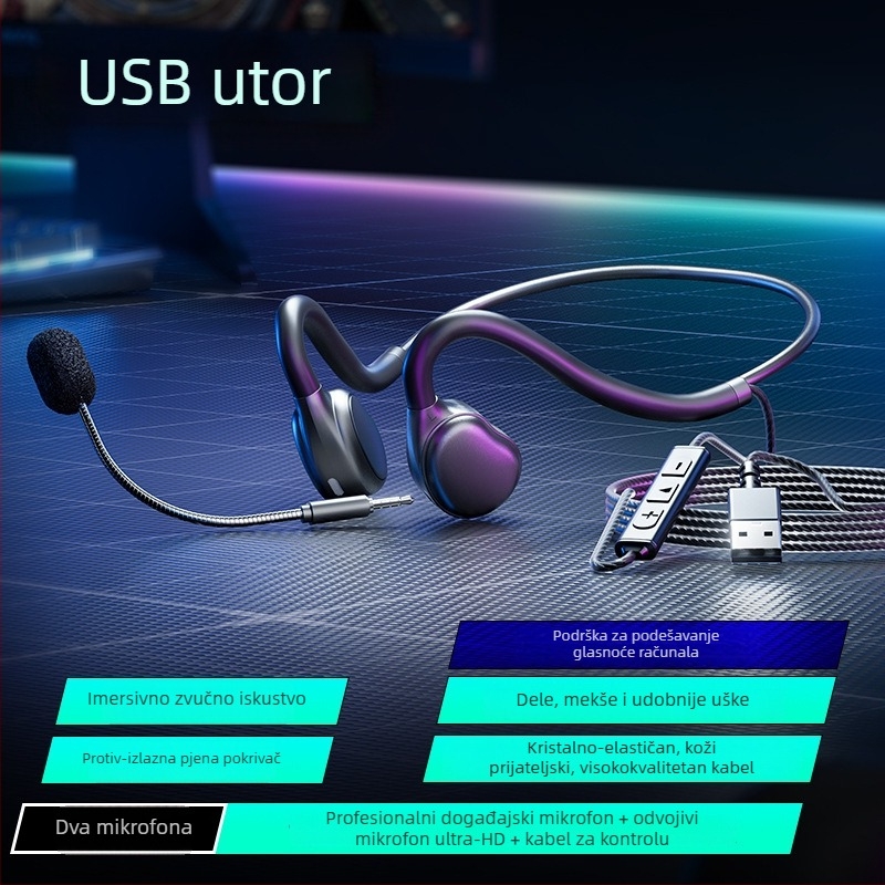 Žični headset za livestream s mikrofonom s redukcijom buke, za PC/Desktop/Laptop, 3,5 mm priključak, kabel 2 m, sve-u-jednom