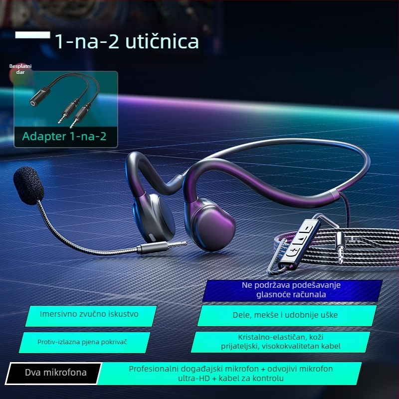 Žični headset za livestream s mikrofonom s redukcijom buke, za PC/Desktop/Laptop, 3,5 mm priključak, kabel 2 m, sve-u-jednom