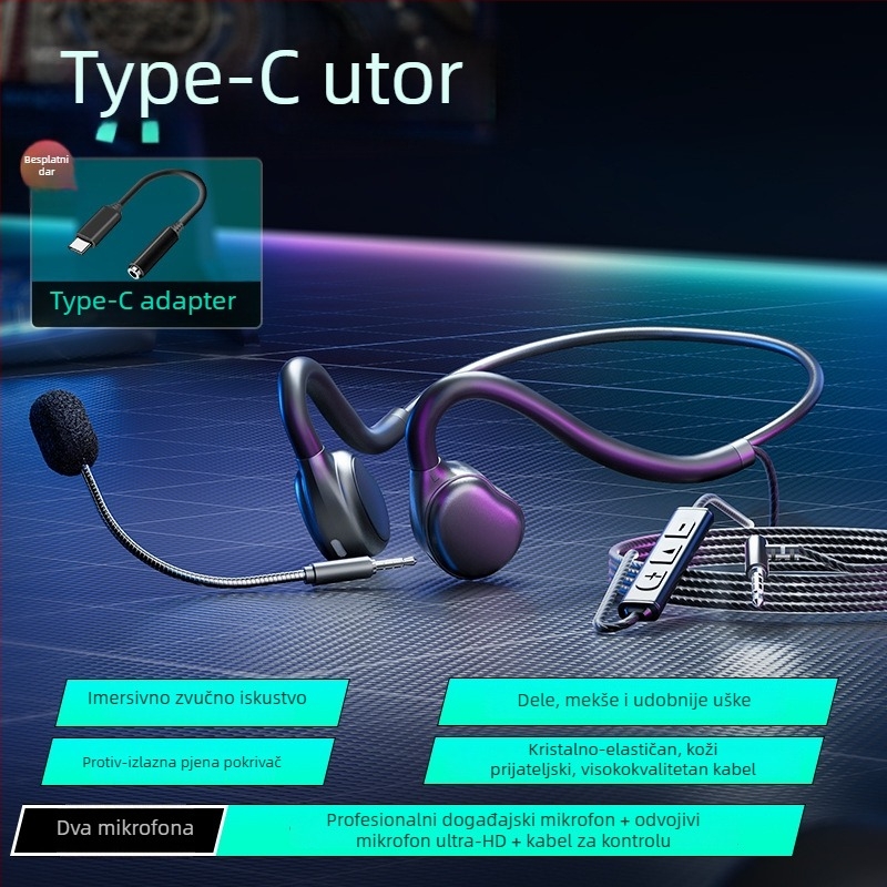 Žični headset za livestream s mikrofonom s redukcijom buke, za PC/Desktop/Laptop, 3,5 mm priključak, kabel 2 m, sve-u-jednom
