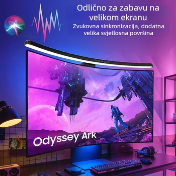 Viseća LED lampica za monitor s glasovnim upravljanjem i sinkroniziranim ambijentalnim osvjetljenjem (napajanje USB; inteligentno glasovno i putem aplikacije upravljanje; ambient način rasvjete; podešavanje boje temperature i svjetline; bežični punjač)