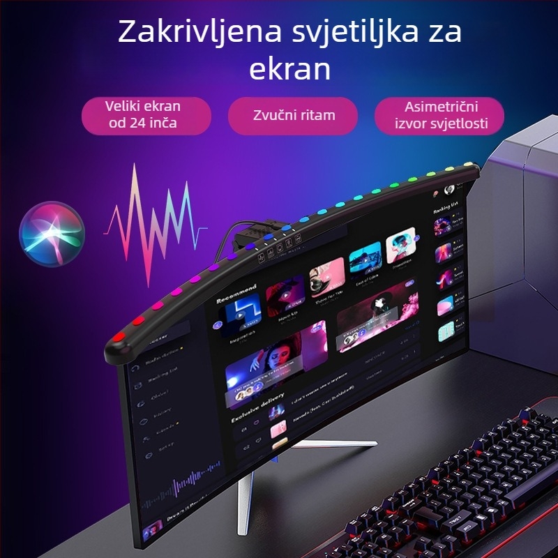 Viseća LED lampica za monitor s glasovnim upravljanjem i sinkroniziranim ambijentalnim osvjetljenjem (napajanje USB; inteligentno glasovno i putem aplikacije upravljanje; ambient način rasvjete; podešavanje boje temperature i svjetline; bežični punjač)
