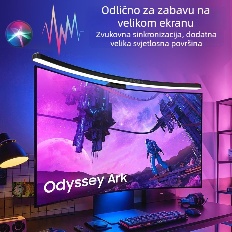 Viseća LED lampica za monitor s glasovnim upravljanjem i sinkroniziranim ambijentalnim osvjetljenjem (napajanje USB; inteligentno glasovno i putem aplikacije upravljanje; ambient način rasvjete; podešavanje boje temperature i svjetline; bežični punjač)