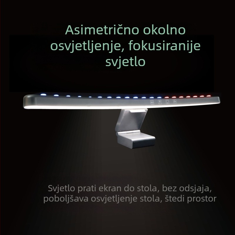 Viseća LED lampica za monitor s glasovnim upravljanjem i sinkroniziranim ambijentalnim osvjetljenjem (napajanje USB; inteligentno glasovno i putem aplikacije upravljanje; ambient način rasvjete; podešavanje boje temperature i svjetline; bežični punjač)