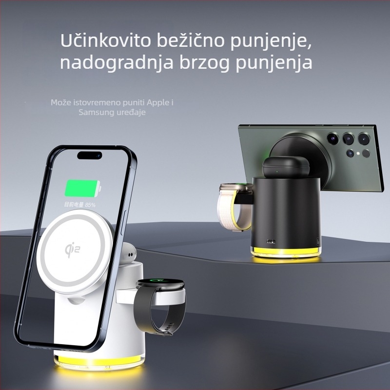 Qi2 magnetski 3-u-1 sklopivi bežični punjač za Apple iPhone 15 — Ukupna snaga 23W; 15W za telefon, 5W za slušalice, 3W za sat