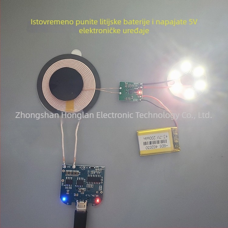 Bežični prijemnik za punjenje litijske baterije, Qi modul 5W HL-JS5W, ulaz 5V, izlaz 1A, CE certifikat