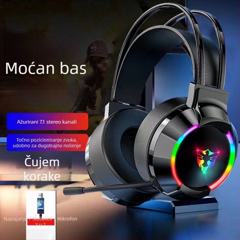 USB gaming slušalice s 7.1-kanalnim zvukom, Type-C kabelom, na glavi, retro stil, bez mikrofona