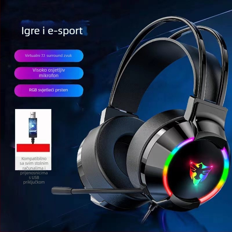 USB gaming slušalice s 7.1-kanalnim zvukom, Type-C kabelom, na glavi, retro stil, bez mikrofona