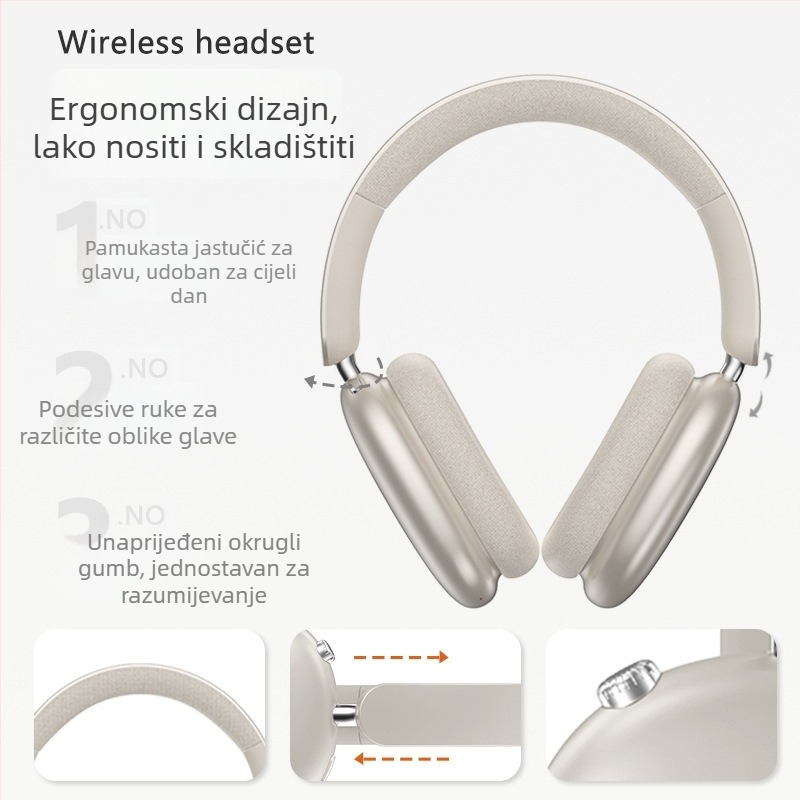 P859 Bluetooth slušalice s aktivnim uklanjanjem šumova, bežične, 40 mm zvučnice, 400mAh baterija, raspon frekvencija 20–20 kHz