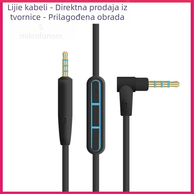 Kabel za slušalice s ugrađenim mikrofonom za Bose QC25/QC15/QC3, 3,5 mm L-usmjereni utikač, duljina 1,5 m, impedancija 32 Ω, frekvencijski odziv 20–20000 Hz