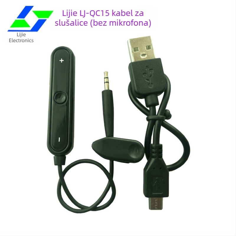 Kabel za slušalice s ugrađenim mikrofonom za Bose QC25/QC15/QC3, 3,5 mm L-usmjereni utikač, duljina 1,5 m, impedancija 32 Ω, frekvencijski odziv 20–20000 Hz
