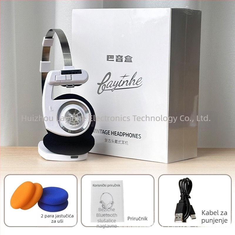 Bežične Bluetooth slušalice za glavu, sklopive, kompaktne za pozive i fotografiranje; američki retro dizajn, stereo, lagane, trajanje baterije preko 8 sati, Bluetooth 5.0, plastika i aluminijska legura.
