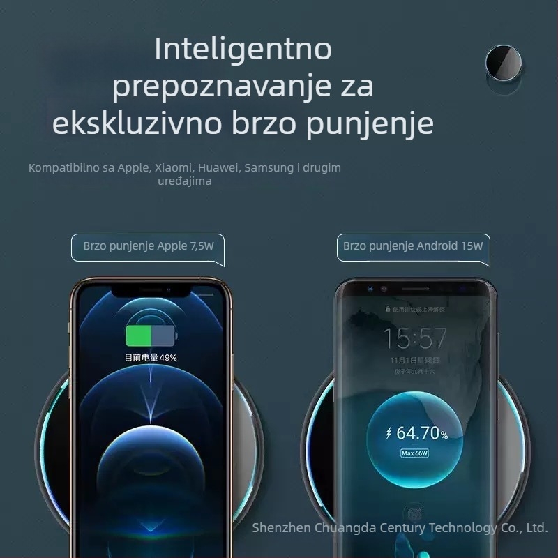 15W bežični stolni punjač s PD brzim punjenjem, izlaz 9V/1.67A, FCC certificiran