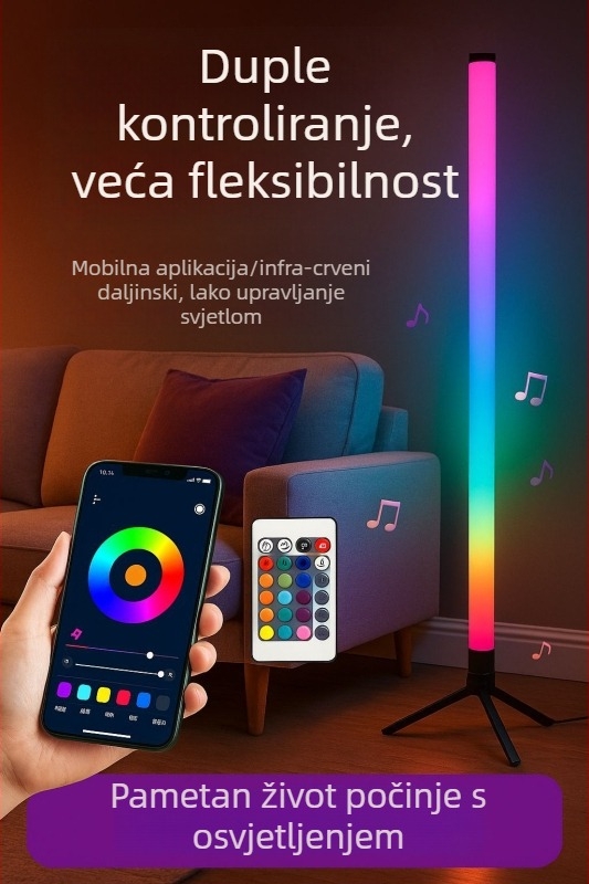 LED stojna lampa s RGB ambijentalnim osvjetljenjem, daljinsko upravljanje, nordijski stil, akrilno tijelo, PVC sjenilo
