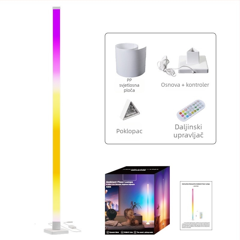 LED stojna lampa s RGB ambijentalnim osvjetljenjem, daljinsko upravljanje, nordijski stil, akrilno tijelo, PVC sjenilo