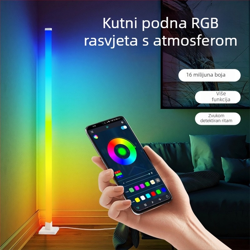 LED stojna lampa s RGB ambijentalnim osvjetljenjem, daljinsko upravljanje, nordijski stil, akrilno tijelo, PVC sjenilo