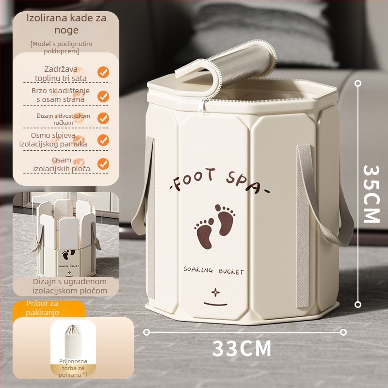 Sklopiva kadica za stopala, visoka i izolirana, od Oxford tkanine, PVC-a i izolacijske ploče, za namakanje stopala