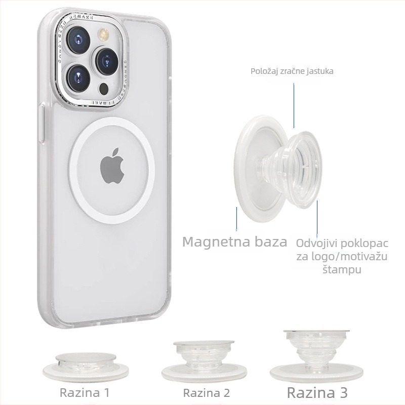 MagSafe magnetski držač za telefon s teleskopskom ručkom, matno prozirni završni sloj, tijelo od PC-a, kompatibilan s Apple uređajima i magnetnim telefonom