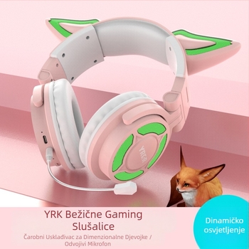 Bežične gaming slušalice s lisicama na ušima, preko glave, Bluetooth 5.3, domet 10 m, niska latencija za Esports, trajanje baterije >8 h, IPX3 vodootpornost