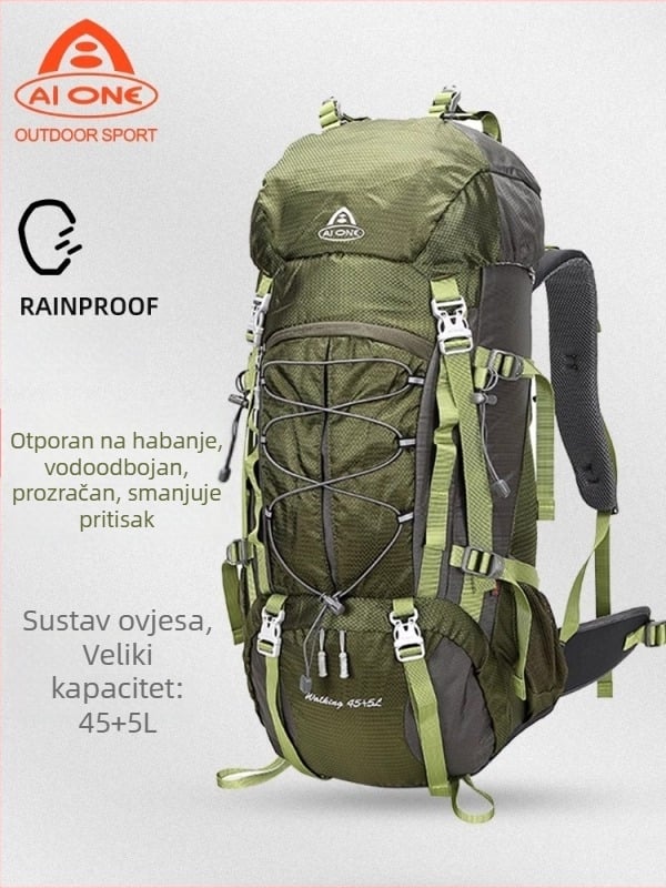 Ai King 50L vodootporna planinarska torba za outdoor aktivnosti, unisex, najlon, podstava poliester, šaren uzorak pruga, remeni s zračnim jastučićem