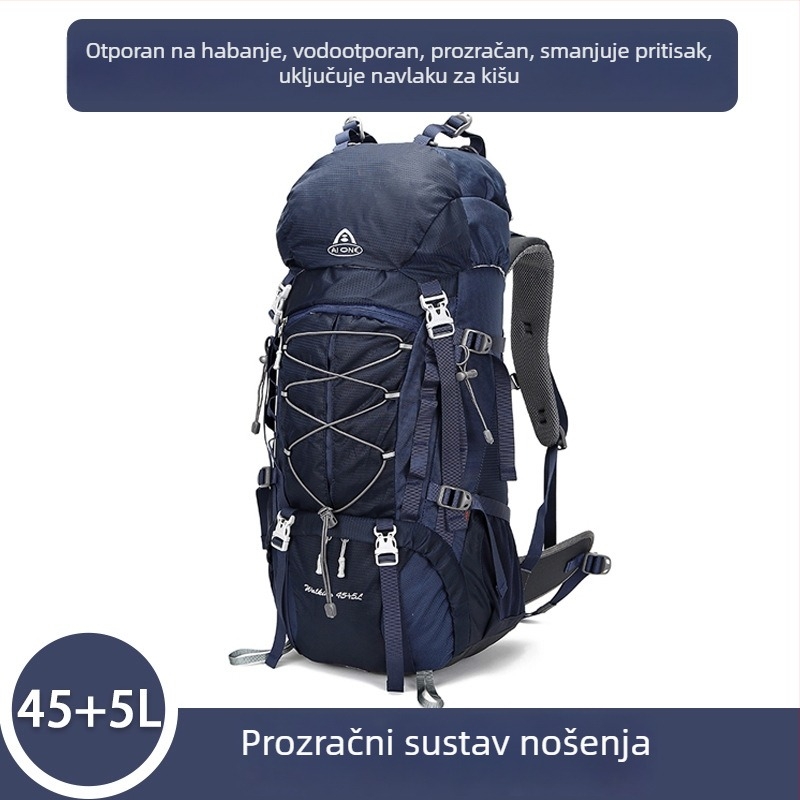 Ai King 50L vodootporna planinarska torba za outdoor aktivnosti, unisex, najlon, podstava poliester, šaren uzorak pruga, remeni s zračnim jastučićem