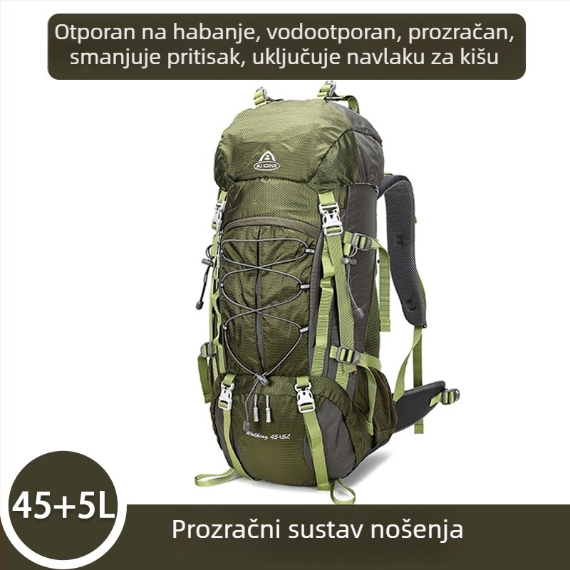 Ai King 50L vodootporna planinarska torba za outdoor aktivnosti, unisex, najlon, podstava poliester, šaren uzorak pruga, remeni s zračnim jastučićem