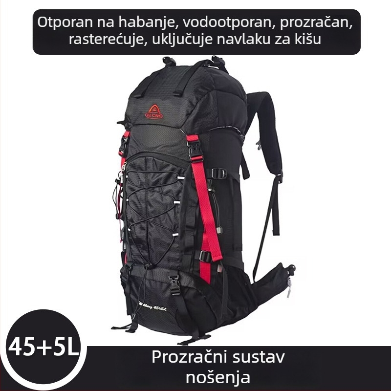 Ai King 50L vodootporna planinarska torba za outdoor aktivnosti, unisex, najlon, podstava poliester, šaren uzorak pruga, remeni s zračnim jastučićem