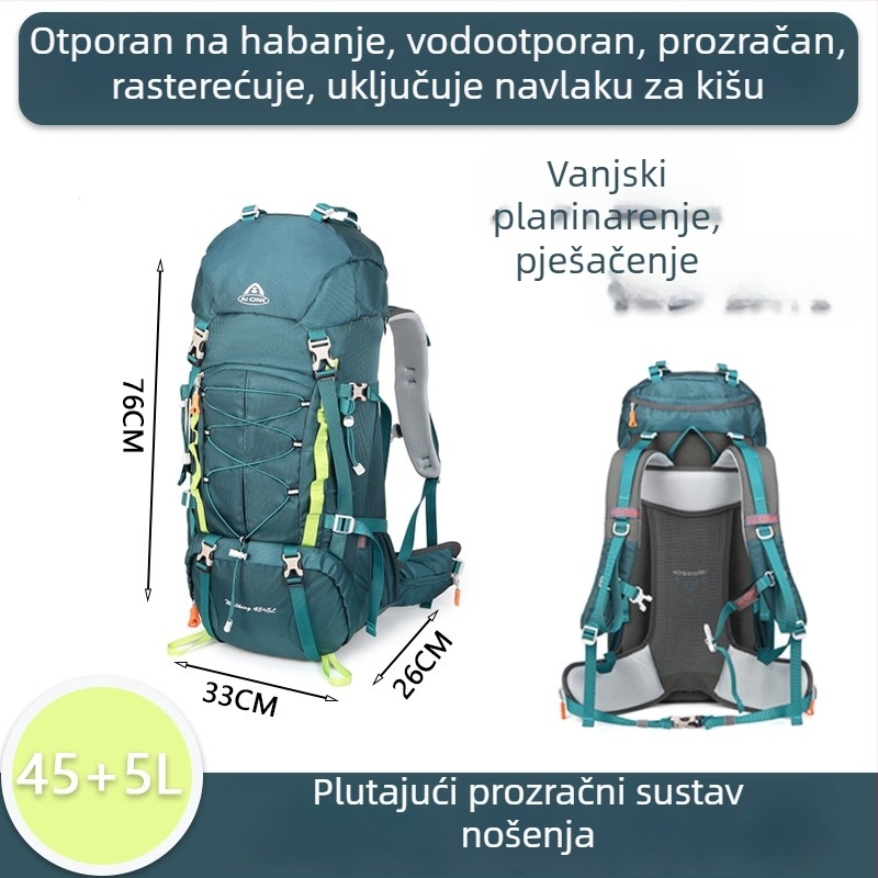 Ai King 50L vodootporna planinarska torba za outdoor aktivnosti, unisex, najlon, podstava poliester, šaren uzorak pruga, remeni s zračnim jastučićem