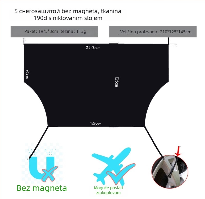 Pokrov prednjeg stakla automobila s magnetskim pričvršćivanjem, snježni štit, univerzalna prilagodba, tkanina s premazom srebra, navlaka za retrovizor