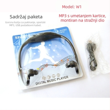W1 MP3 player za nošenje na glavi s podrškom TF kartice, USB 2.0, 90 mAh baterija, 6-8 sati trajanja, za studente