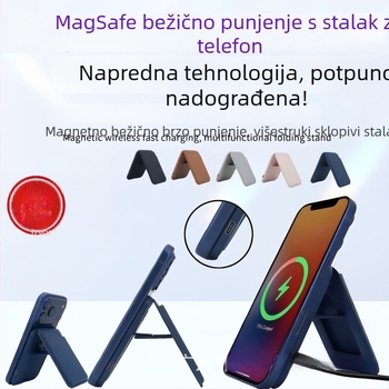 Bežični punjački stalak s magnetskim držačem za kartice, kompatibilan s iPhone 17/16/15, AirPods, Apple Watch i Samsung uređaje; bežično punjenje Qi do 15W, izlaz 3A, QC 3.0.