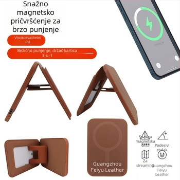 Bežični punjački stalak s magnetskim držačem za kartice, kompatibilan s iPhone 17/16/15, AirPods, Apple Watch i Samsung uređaje; bežično punjenje Qi do 15W, izlaz 3A, QC 3.0.