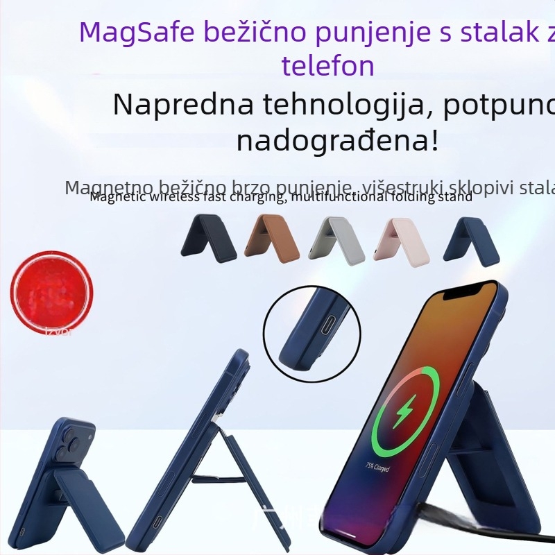 Bežični punjački stalak s magnetskim držačem za kartice, kompatibilan s iPhone 17/16/15, AirPods, Apple Watch i Samsung uređaje; bežično punjenje Qi do 15W, izlaz 3A, QC 3.0.