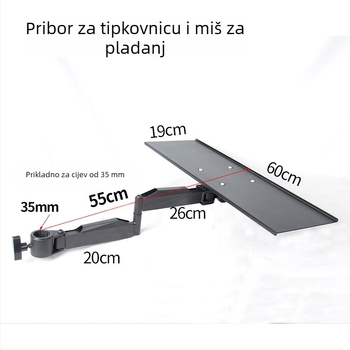 Rotirajući aluminijski držač za tipkovnicu i monitor s razmakom montažnih rupa 3,5 cm