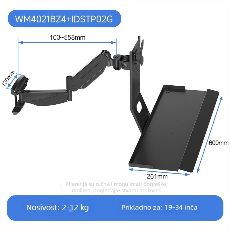 Zidni nosač za zaslon za medicinsku industrijsku opremu, rotirajući, integrirani nosač tipkovnice i zaslona (Materijal: hladno valjani čelik; Model: wm18; Duljina linije: wm18; Težina: 3 kg)
