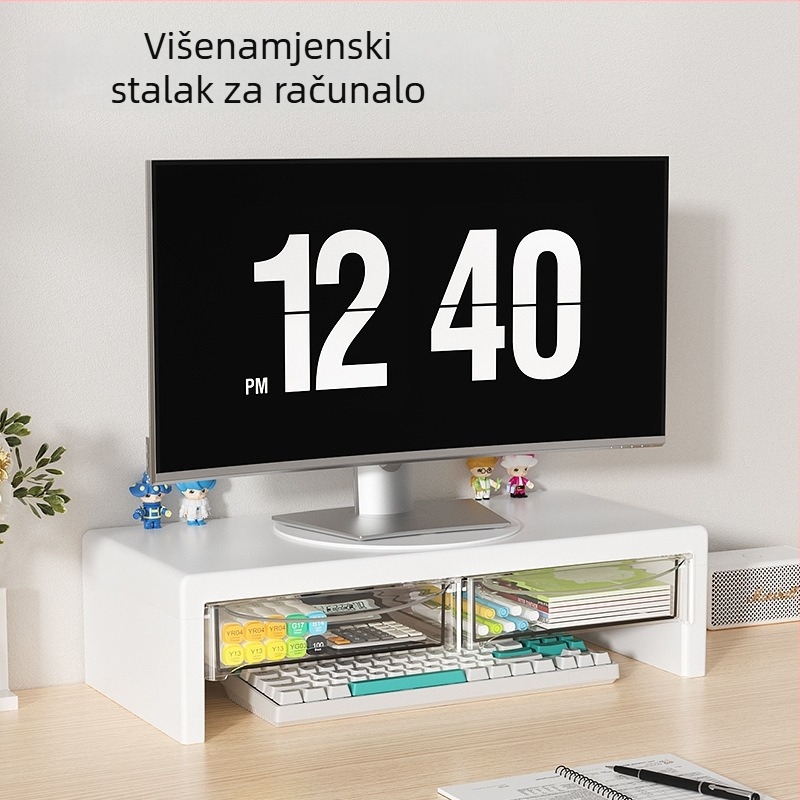 Stalak za podizanje monitora s organizatorom tipkovnice za stolno računalo, dvostruki podnosni nosač, plastika, model 057