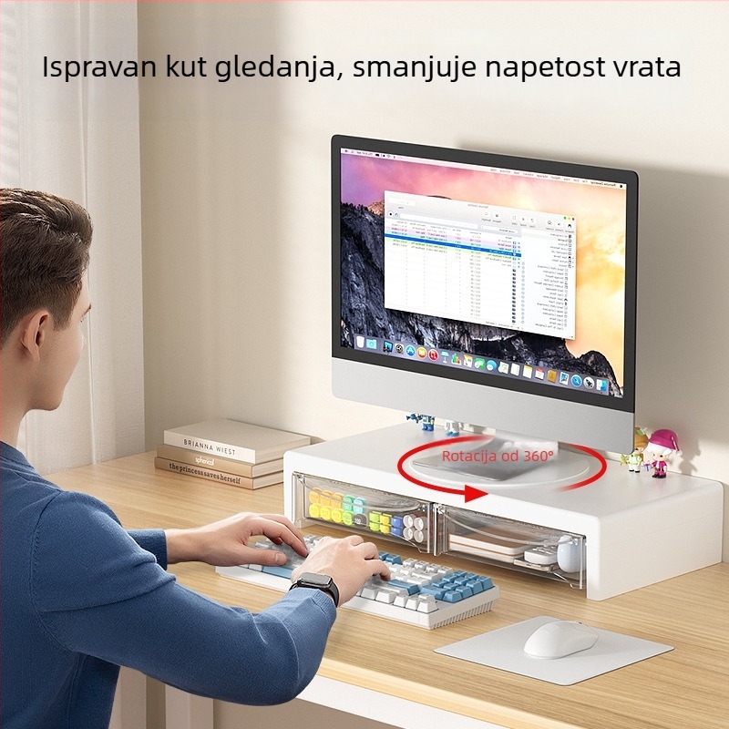 Stalak za podizanje monitora s organizatorom tipkovnice za stolno računalo, dvostruki podnosni nosač, plastika, model 057