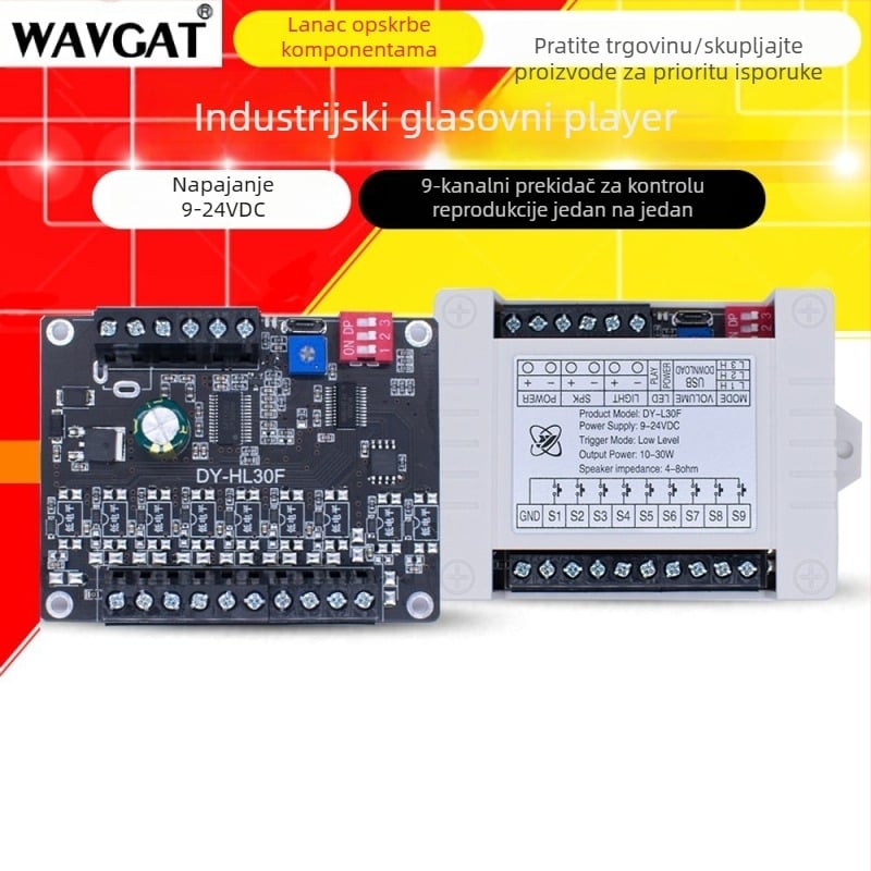 WAVGAT 24V 30W modul glasovnog najavljivanja s okidačem visokog/niskog nivoa, MP3 reprodukcija 1:1, HL30F