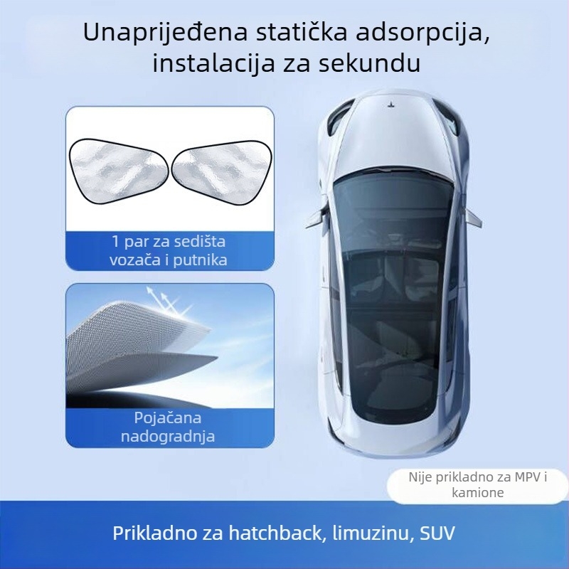 Auto sjenilo za bočni prozor – aluminijska folija, ugradnja statičnim ljepilom, pogodno za prozore automobila, jednostavan stil, jednofarbni uzorak