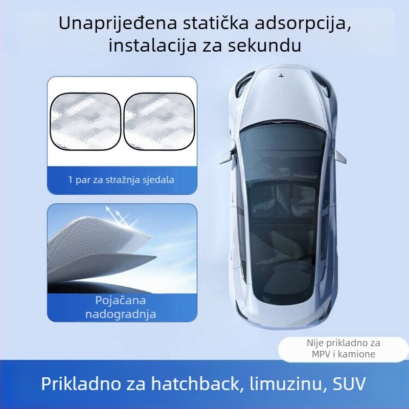 Auto sjenilo za bočni prozor – aluminijska folija, ugradnja statičnim ljepilom, pogodno za prozore automobila, jednostavan stil, jednofarbni uzorak
