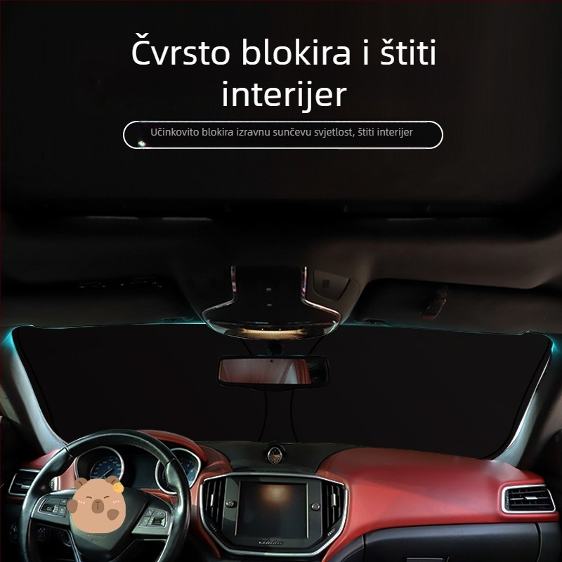 Automobilski sunčani vizir s dvostrukim kružnim dizajnom i motivom kapibare, Blue Rain, teleskopska ugradnja, za prednju ploču.