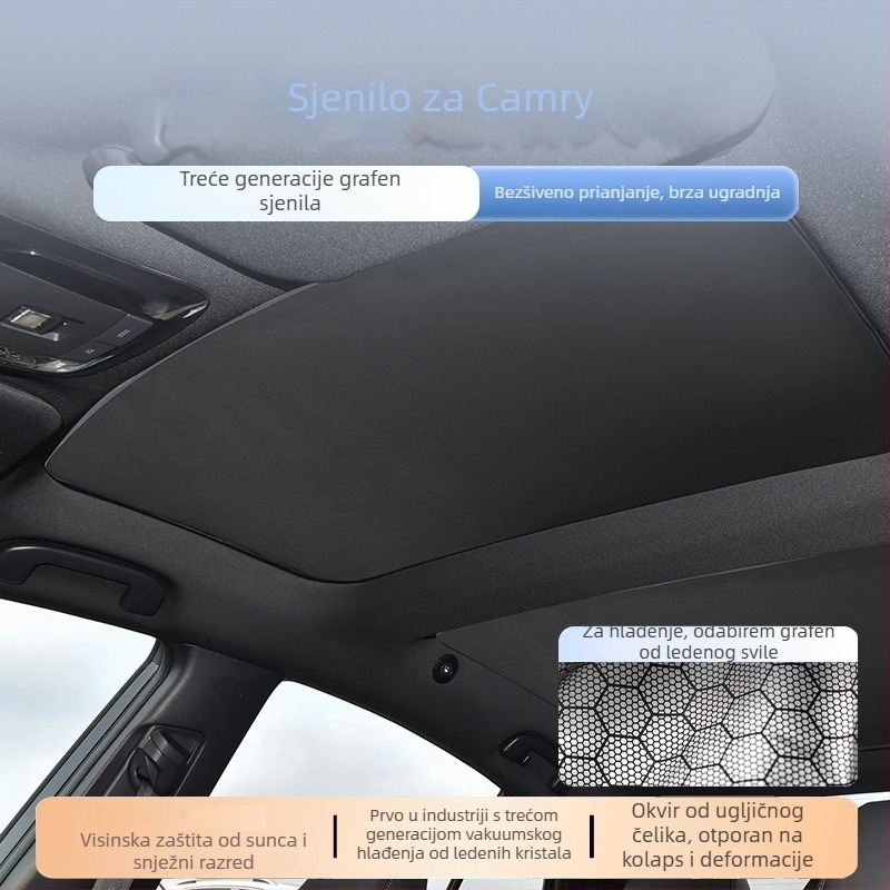 Zastita za sunroof Toyota Camry 9. generacije – platno, ugradnja klikom, dio krova, minimalistički stil, kompatibilno s Toyota
