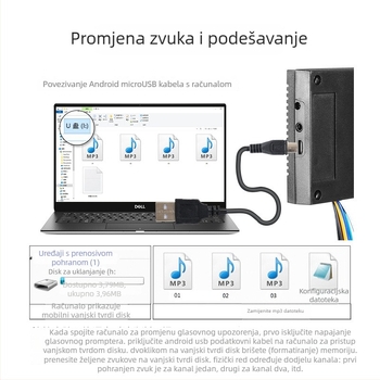 Višekanalni glasovni najavljivač za sustave kontrole pristupa, MP3 player s zvučnikom, model YX9075, DC6-30V, potrošnja 3W