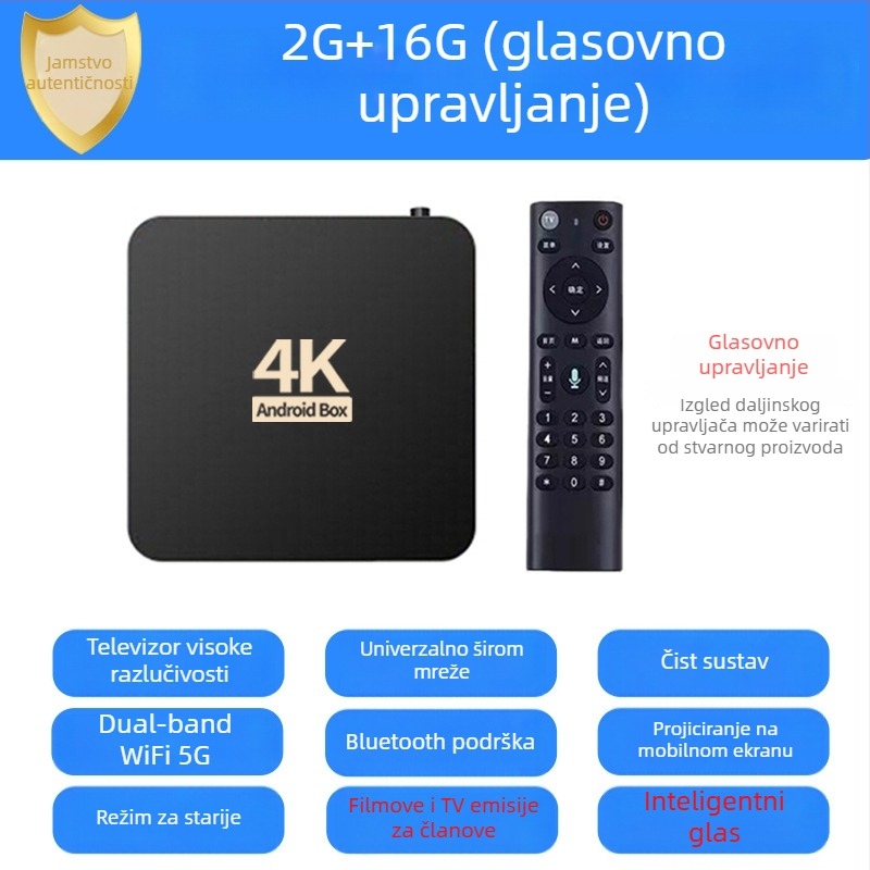 4K set-top box s Wi-Fi i Bluetooth daljinskim upravljačem, 4 GB RAM, 32 GB memorije, 3840x2160 izlaz