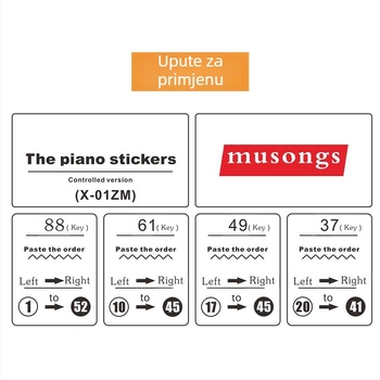 Cloud Song naljepnica za klavir za elektronički keyboard s 6188 tipki – prozirni skup nota i petolinijski notni zapis, model X-01ZM